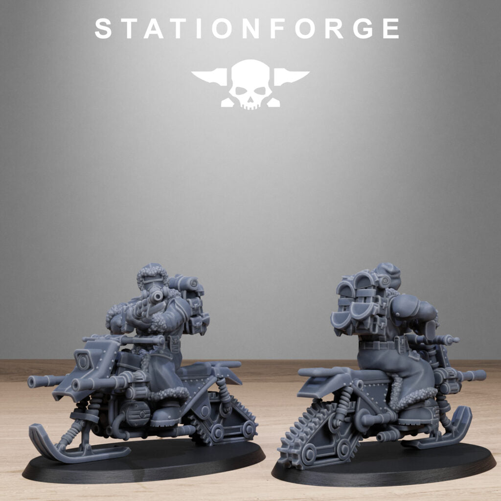 Imperial Army Grim Guard Frost Watch Snowbikers, proxy miniature, infantry, 28mm heroic scale unpainted resin, view 8