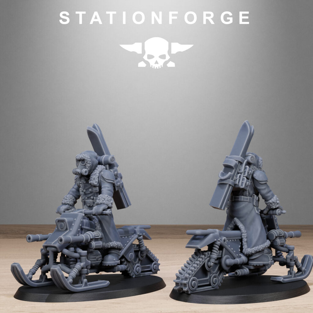 Imperial Army Grim Guard Frost Watch Snowbikers, proxy miniature, infantry, 28mm heroic scale unpainted resin, view 9
