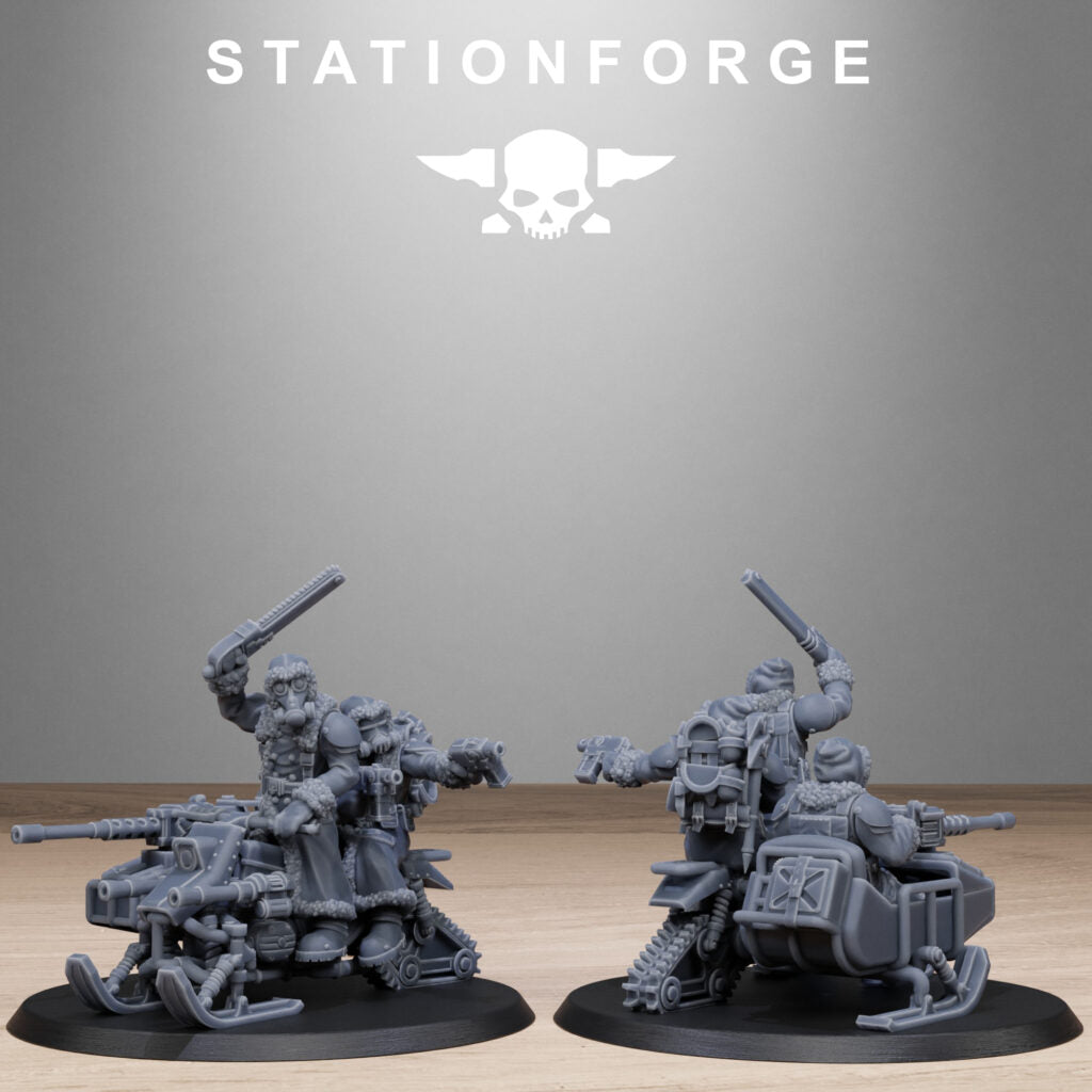 Imperial Army Grim Guard Frost Watch Snowbikers, proxy miniature, infantry, 28mm heroic scale unpainted resin, view 10