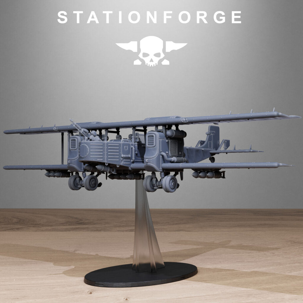 Imperial Army Grim Guard Iron Biplane, proxy miniature, infantry, 28mm heroic scale unpainted resin, view 2