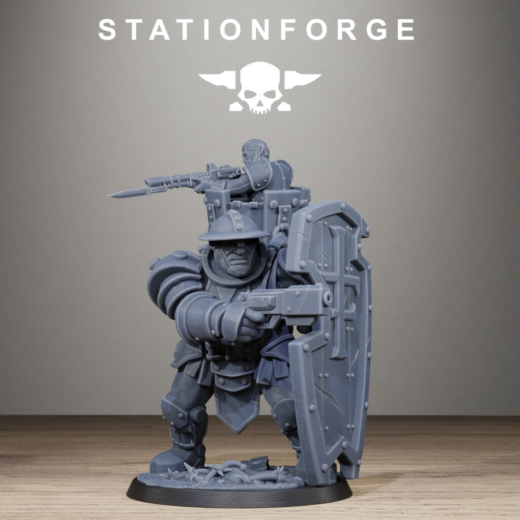 Imperial Army Royal Guard Shield Bearer, proxy miniature, infantry, 28mm heroic scale unpainted resin, view 2