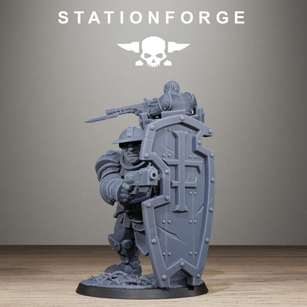 Imperial Army Royal Guard Shield Bearer, proxy miniature, infantry, 28mm heroic scale unpainted resin, view 3