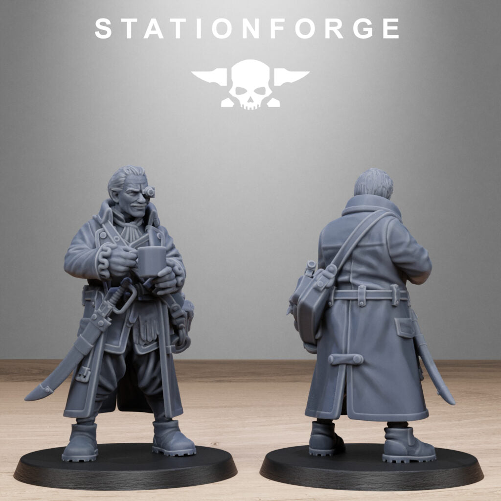 Inquisition Scrap Operatives, proxy miniature, 28mm heroic scale unpainted resin, view 3