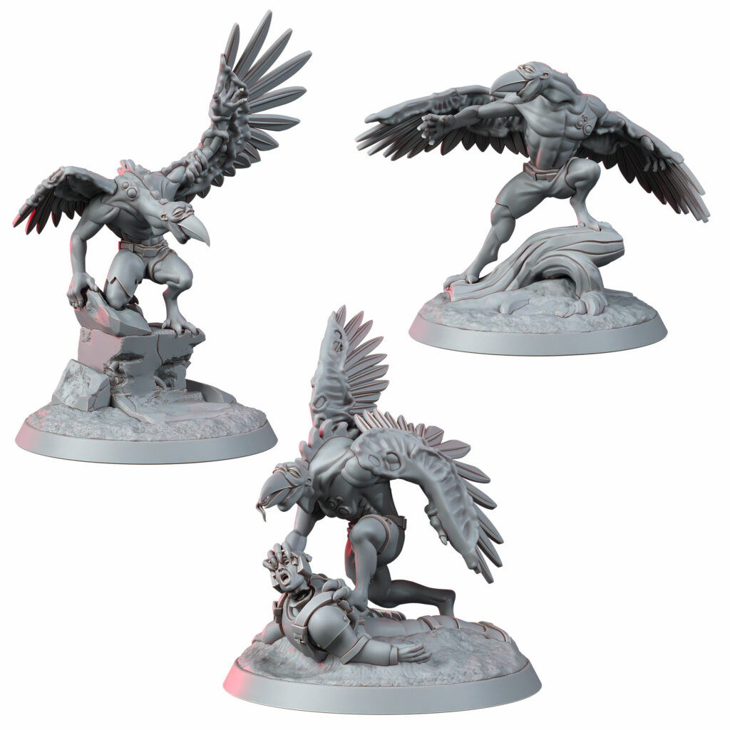 Plague Knights Birdfused Wings Squad, proxy miniature, 28mm heroic scale unpainted resin