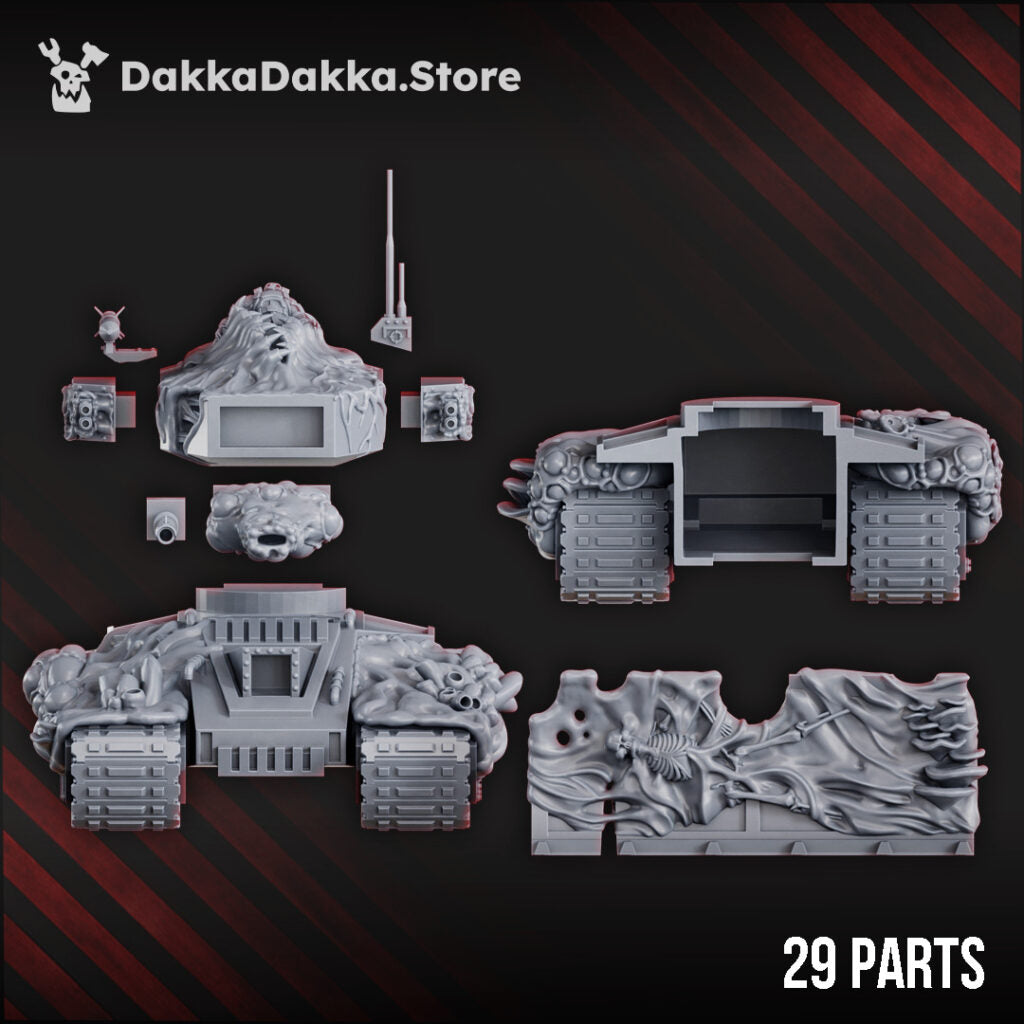 Plague Knights Contaminated Battle Tank, proxy miniature, 28mm heroic scale unpainted resin, view 4
