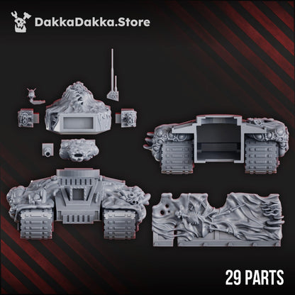 Plague Knights Contaminated Battle Tank, proxy miniature, 28mm heroic scale unpainted resin, view 4