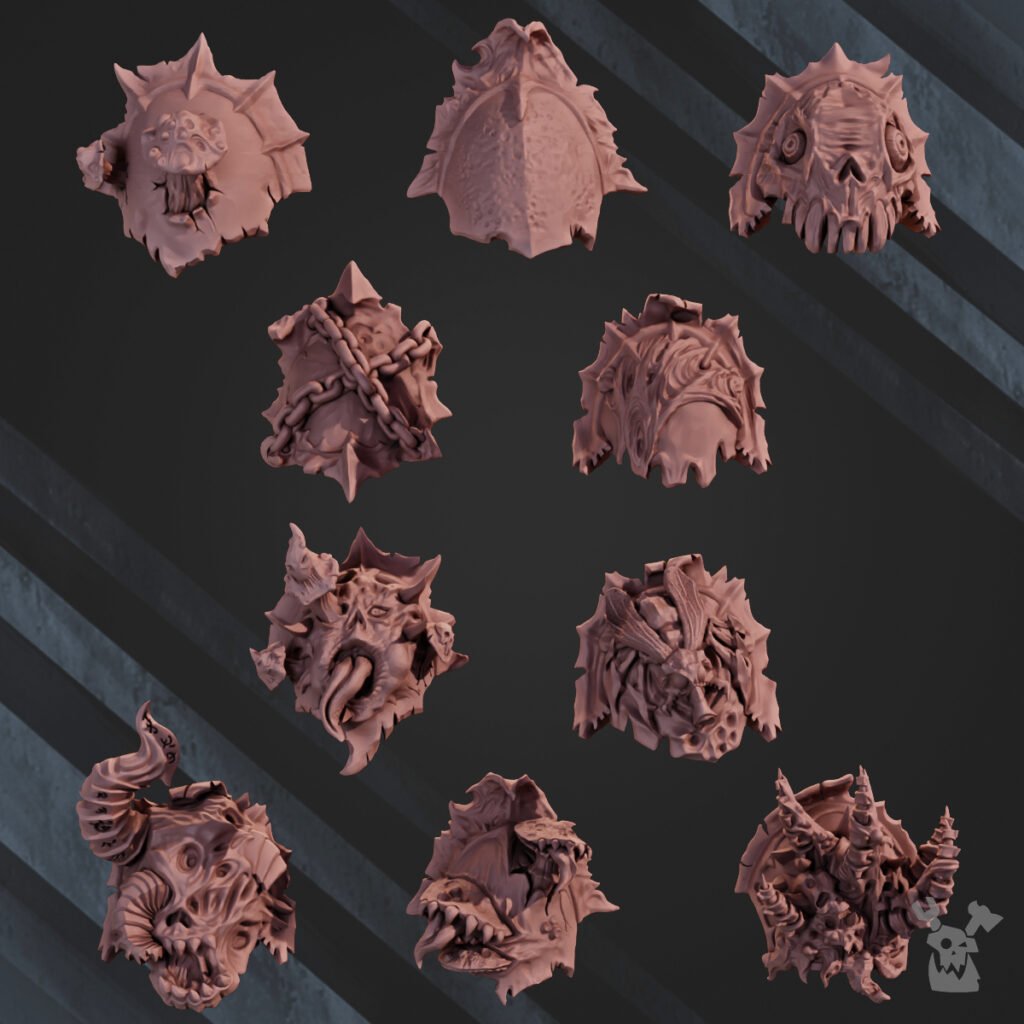 Plague Knights Shoulder Pads Set V1, resin conversion bits, 28mm heroic scale unpainted resin