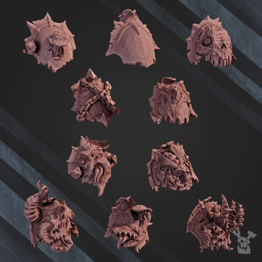 Plague Knights Shoulder Pads Set V1, resin conversion bits, 28mm heroic scale unpainted resin, view 2