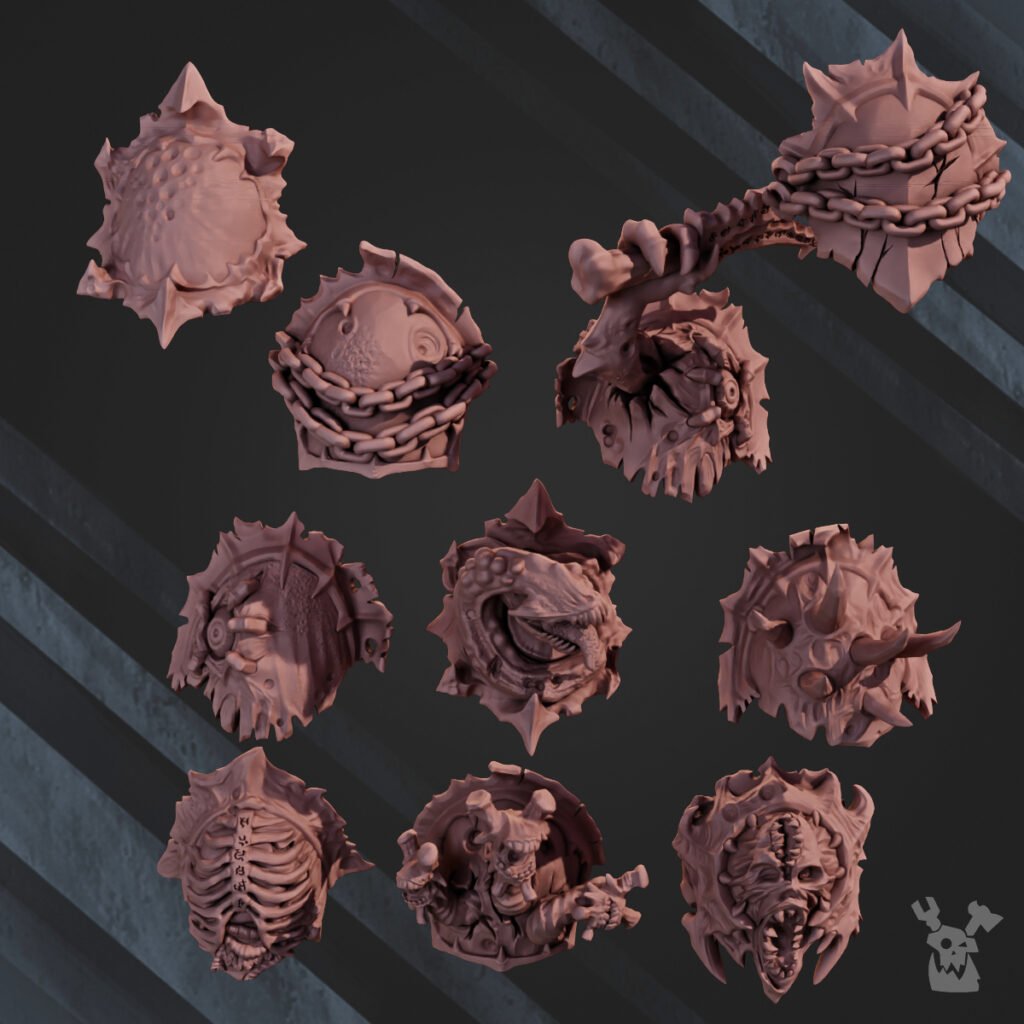 Plague Knights Shoulder Pads Set V2, resin conversion bits, 28mm heroic scale unpainted resin