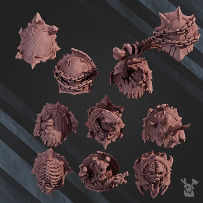 Plague Knights Shoulder Pads Set V2, resin conversion bits, 28mm heroic scale unpainted resin
