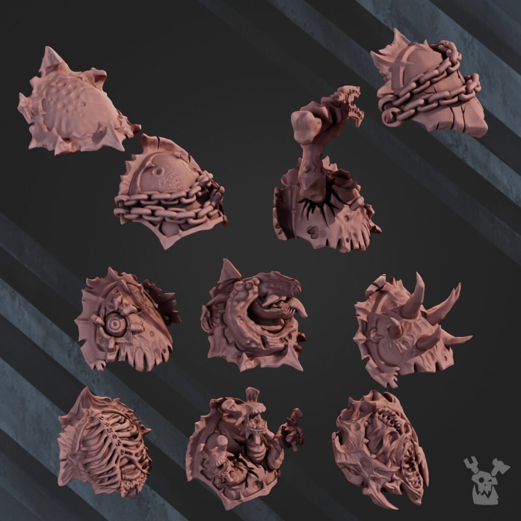 Plague Knights Shoulder Pads Set V2, resin conversion bits, 28mm heroic scale unpainted resin, view 2