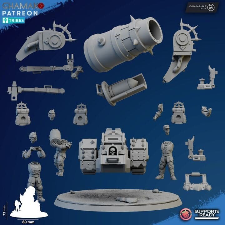 Dark Space Knights Artillery With Mortar, proxy miniature, 28mm heroic scale unpainted resin, view 3