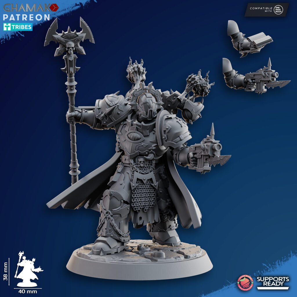 Dark Space Knights Warlock, proxy miniature, 28mm heroic scale unpainted resin, view 2