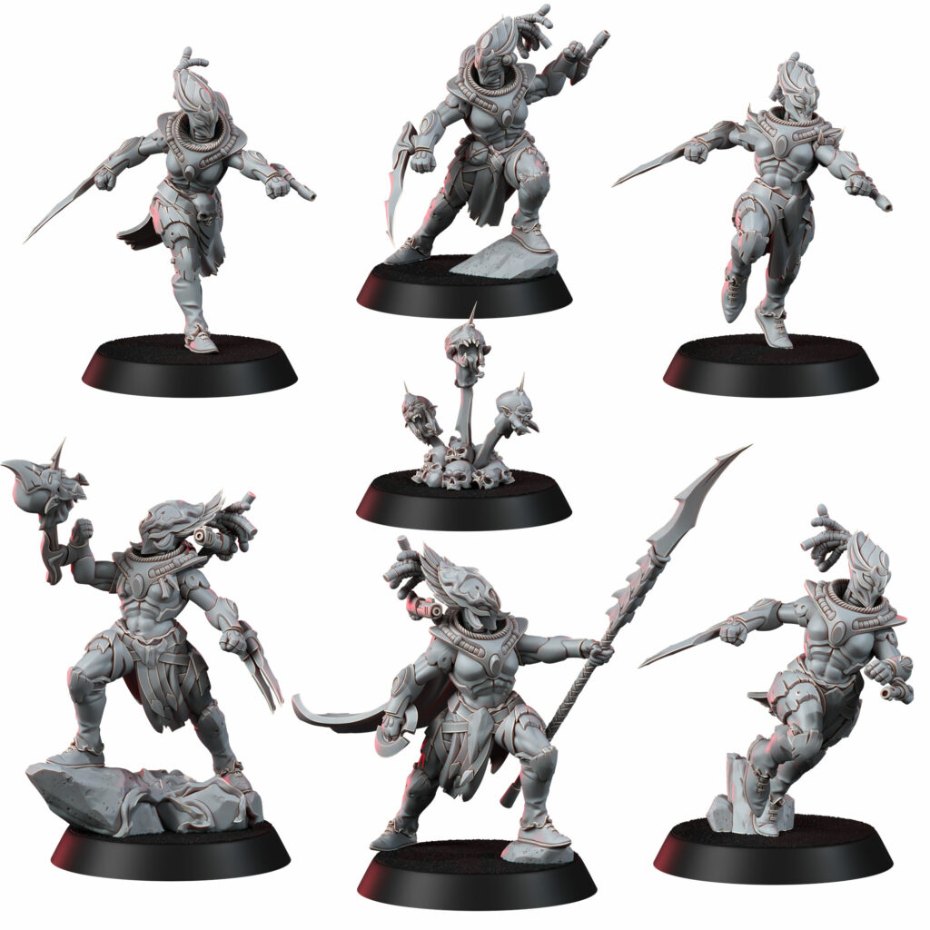 Eldar Coven Of Squallers Squad, proxy miniature, 28mm heroic scale unpainted resin