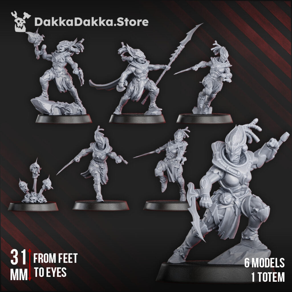Eldar Coven Of Squallers Squad, proxy miniature, 28mm heroic scale unpainted resin, view 2
