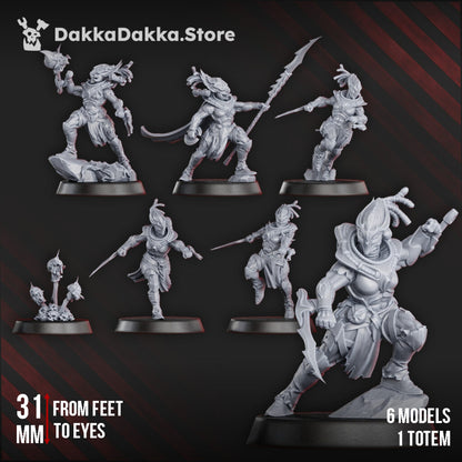 Eldar Coven Of Squallers Squad, proxy miniature, 28mm heroic scale unpainted resin, view 2