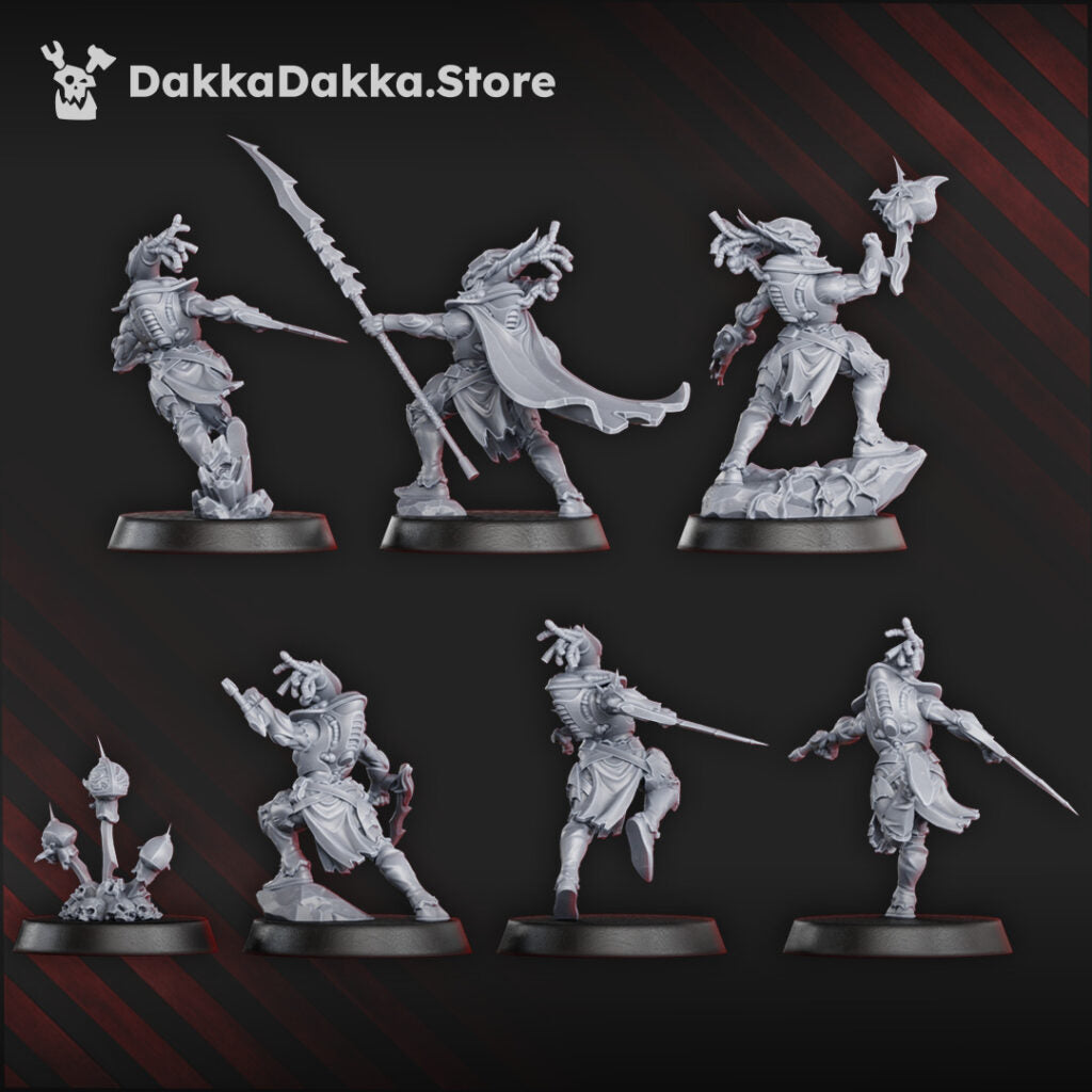 Eldar Coven Of Squallers Squad, proxy miniature, 28mm heroic scale unpainted resin, view 3