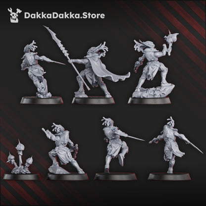 Eldar Coven Of Squallers Squad, proxy miniature, 28mm heroic scale unpainted resin, view 3