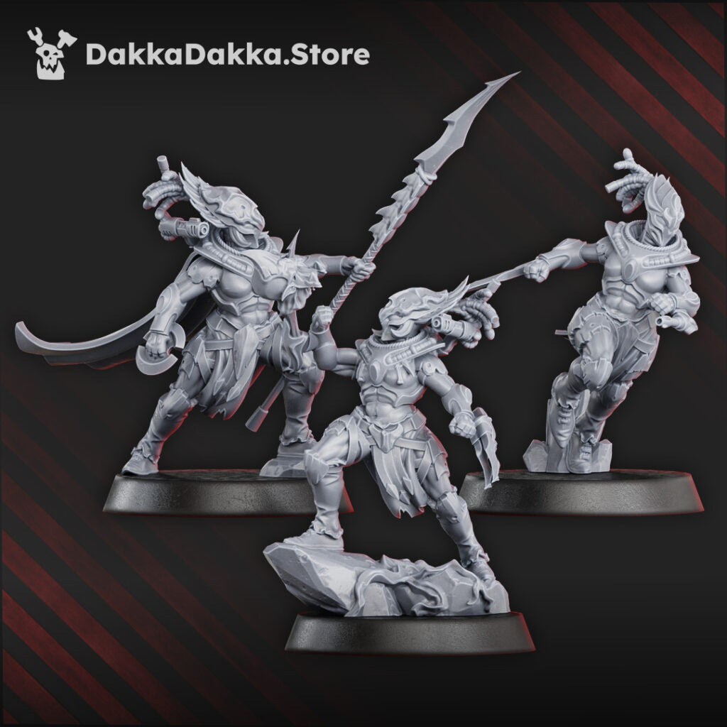 Eldar Coven Of Squallers Squad, proxy miniature, 28mm heroic scale unpainted resin, view 4