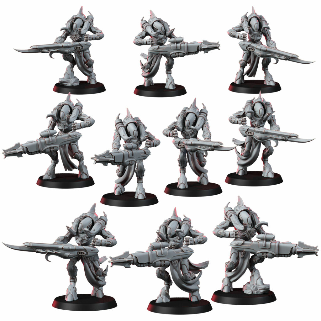 Eldar Defenders Squad, proxy miniature, 28mm heroic scale unpainted resin