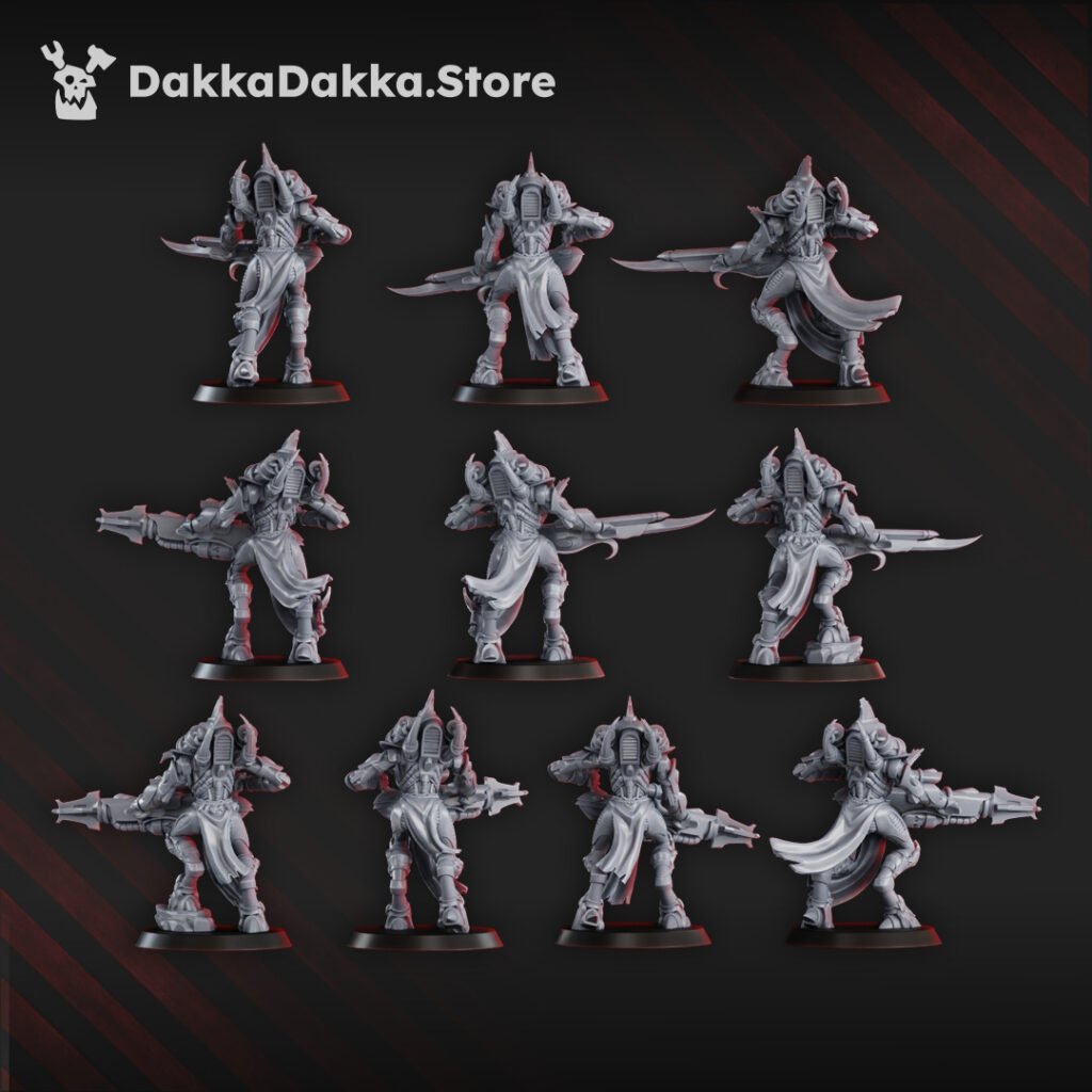 Eldar Defenders Squad, proxy miniature, 28mm heroic scale unpainted resin, view 3