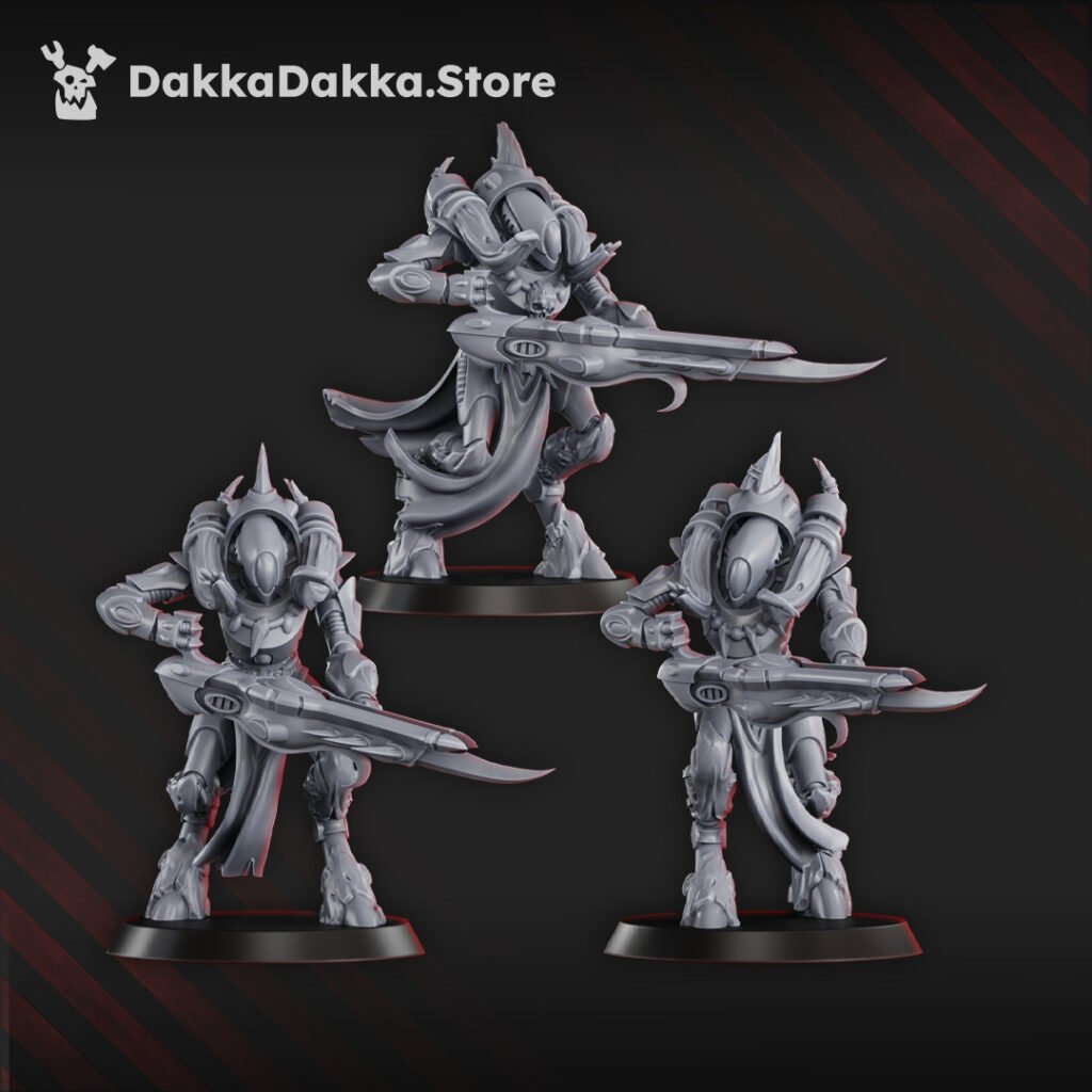 Eldar Defenders Squad, proxy miniature, 28mm heroic scale unpainted resin, view 4