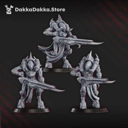 Eldar Defenders Squad, proxy miniature, 28mm heroic scale unpainted resin, view 4