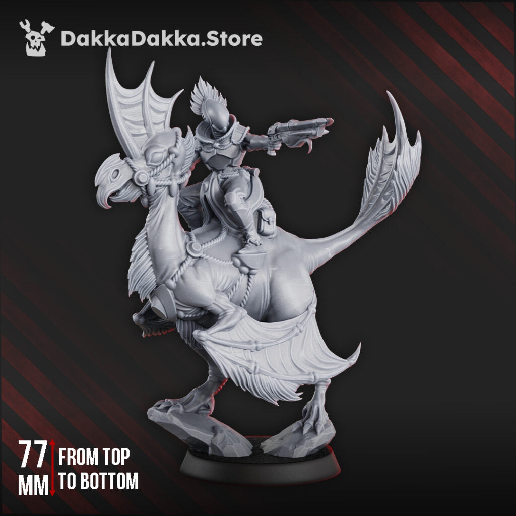 Eldar Dinorider, proxy miniature, vehicle, 28mm heroic scale unpainted resin, view 2
