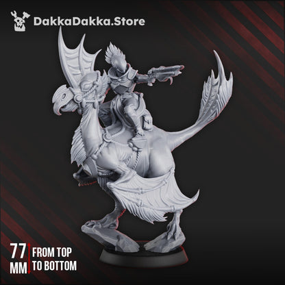 Eldar Dinorider, proxy miniature, vehicle, 28mm heroic scale unpainted resin, view 2