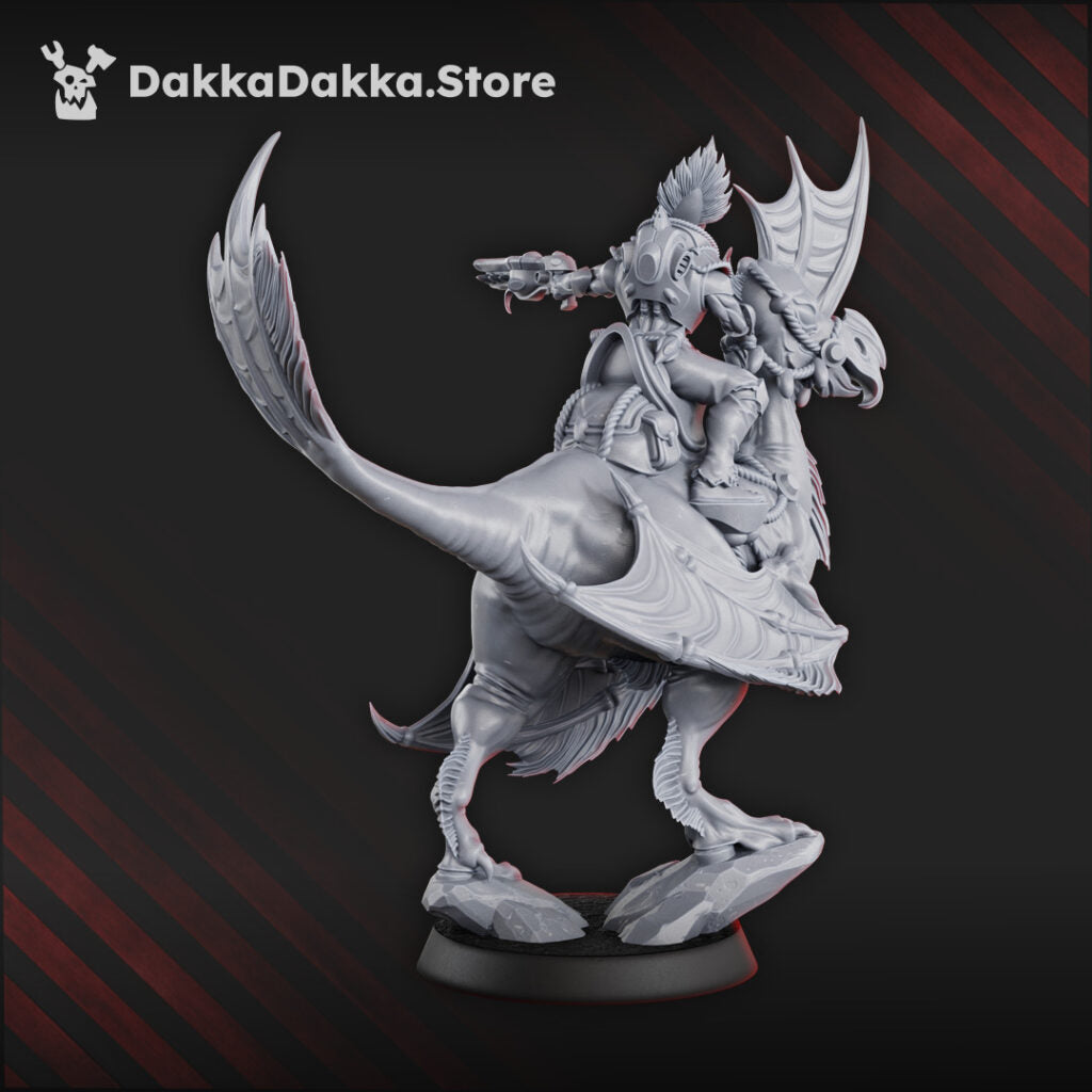 Eldar Dinorider, proxy miniature, vehicle, 28mm heroic scale unpainted resin, view 3