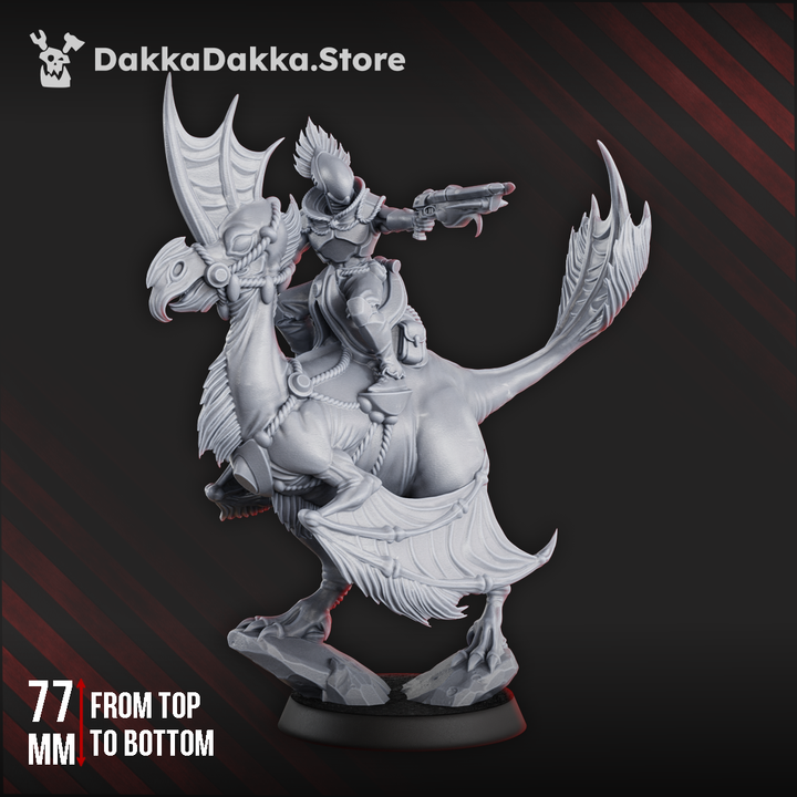 Eldar Dinorider, proxy miniature, vehicle, 28mm heroic scale unpainted resin, view 4