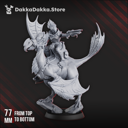 Eldar Dinorider, proxy miniature, vehicle, 28mm heroic scale unpainted resin, view 4