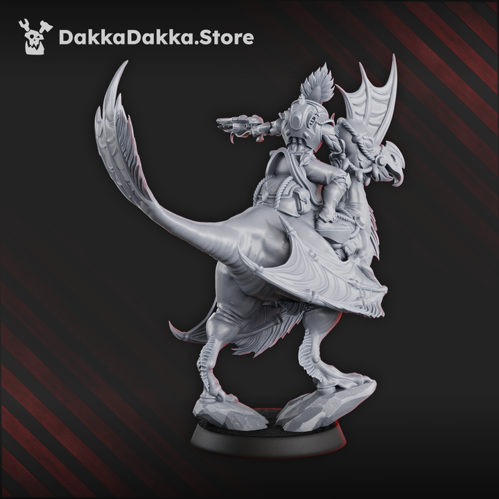 Eldar Dinorider, proxy miniature, vehicle, 28mm heroic scale unpainted resin, view 5