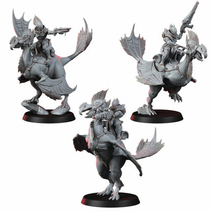 Eldar Dinoriders Team, proxy miniature, squad, 28mm heroic scale unpainted resin