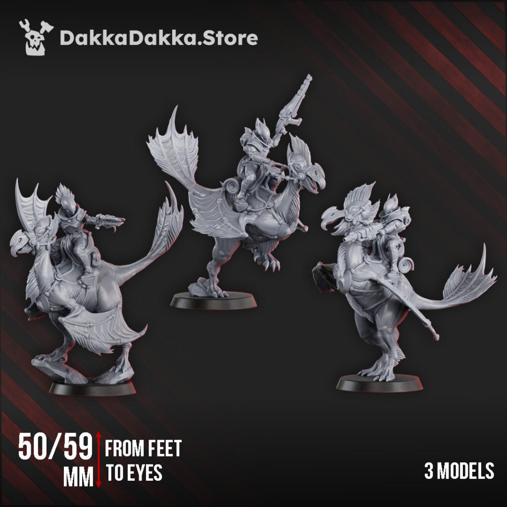 Eldar Dinoriders Team, proxy miniature, squad, 28mm heroic scale unpainted resin, view 2