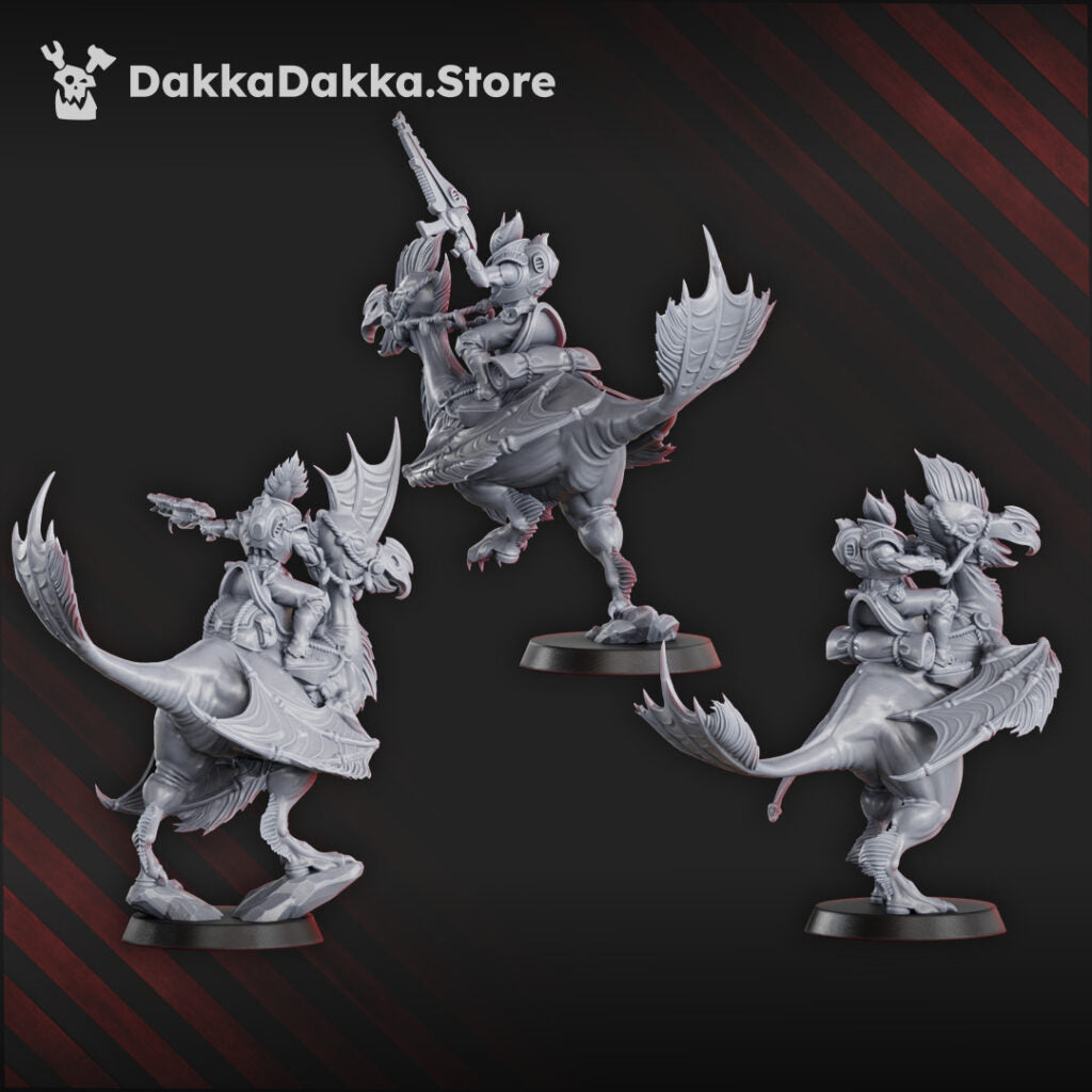 Eldar Dinoriders Team, proxy miniature, squad, 28mm heroic scale unpainted resin, view 3