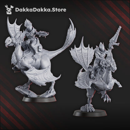 Eldar Dinoriders Team, proxy miniature, squad, 28mm heroic scale unpainted resin, view 4