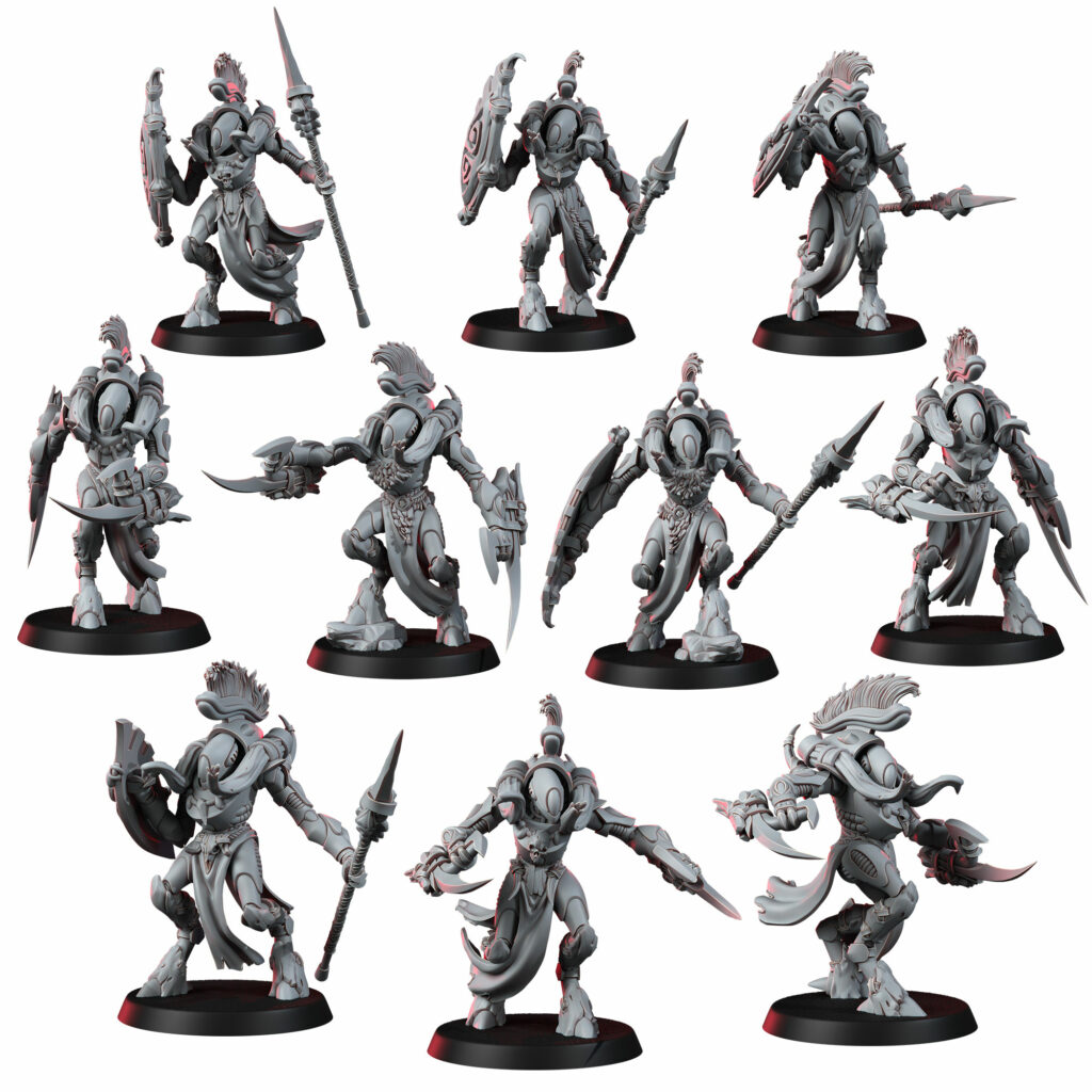 Eldar Fighters Squad, proxy miniature, 28mm heroic scale unpainted resin