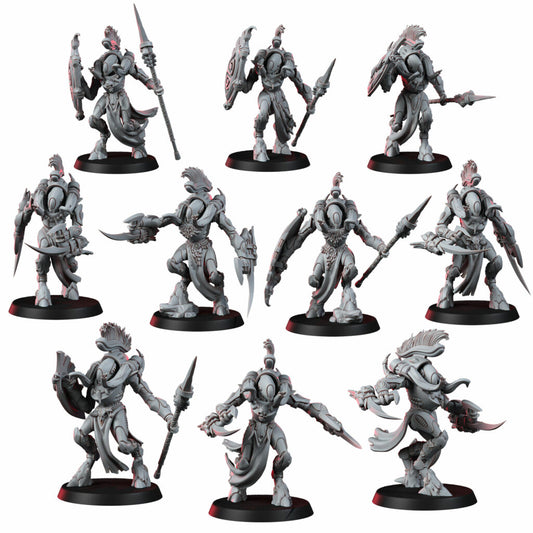 Eldar Fighters Squad, proxy miniature, 28mm heroic scale unpainted resin