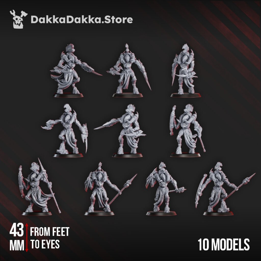 Eldar Fighters Squad, proxy miniature, 28mm heroic scale unpainted resin, view 2