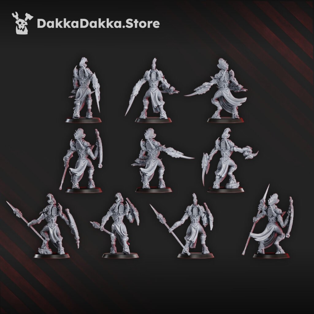 Eldar Fighters Squad, proxy miniature, 28mm heroic scale unpainted resin, view 3