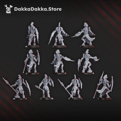 Eldar Fighters Squad, proxy miniature, 28mm heroic scale unpainted resin, view 3