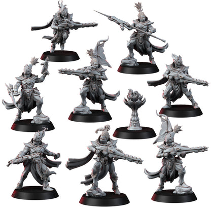 Eldar Flamescale Squad, proxy miniature, 28mm heroic scale unpainted resin