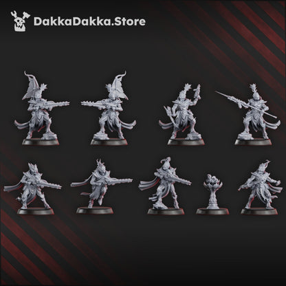 Eldar Flamescale Squad, proxy miniature, 28mm heroic scale unpainted resin, view 3