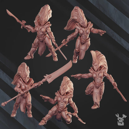 Eldar Comet Screamers Squad, proxy miniature, 28mm heroic scale unpainted resin