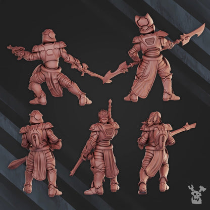 Eldar Infantry Squad, proxy miniature, 28mm heroic scale unpainted resin, view 2