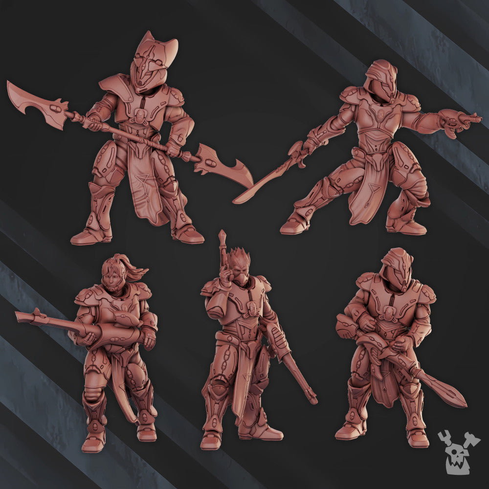Eldar Infantry Squad, proxy miniature, 28mm heroic scale unpainted resin, view 9