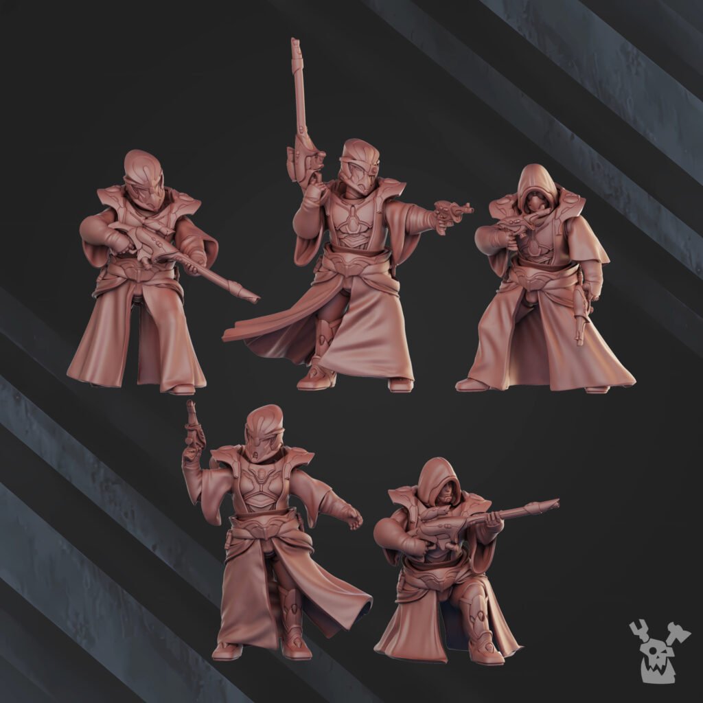 Eldar Night Shade Squad, proxy miniature, 28mm heroic scale unpainted resin