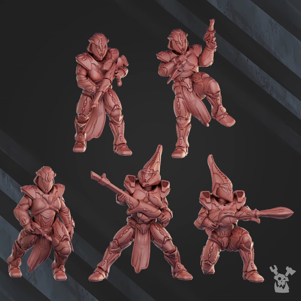 Eldar Operational Team (10 Units), proxy miniature, squad, 28mm heroic scale unpainted resin, view 2