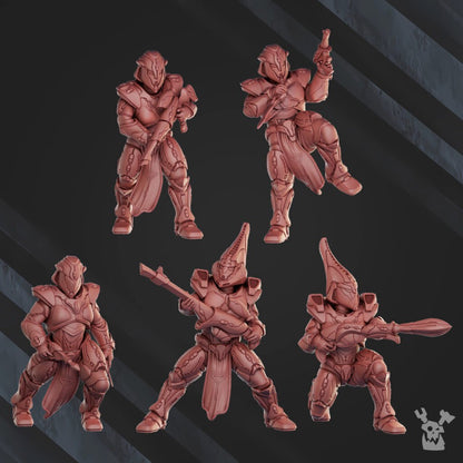 Eldar Operational Team (10 Units), proxy miniature, squad, 28mm heroic scale unpainted resin, view 2